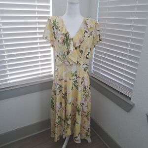 Gabby Skye Yellow and Green Floral Ruffle Maxi Dress
